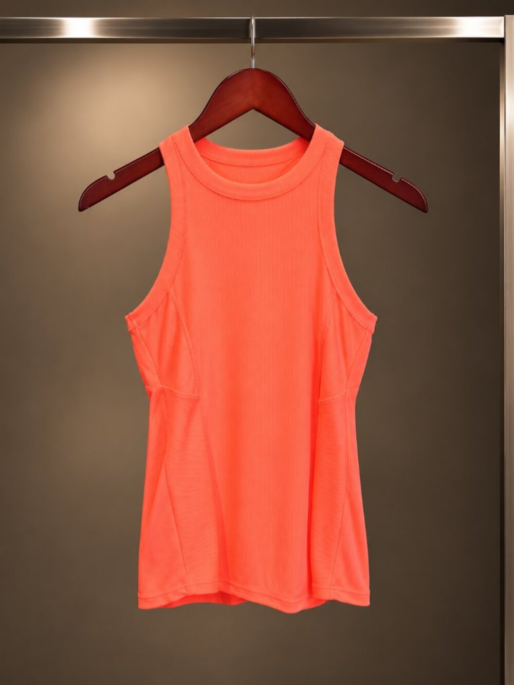 Lucky in Love Neon Coral Ribbed Racerback Tennis Tank High Neck Size XS